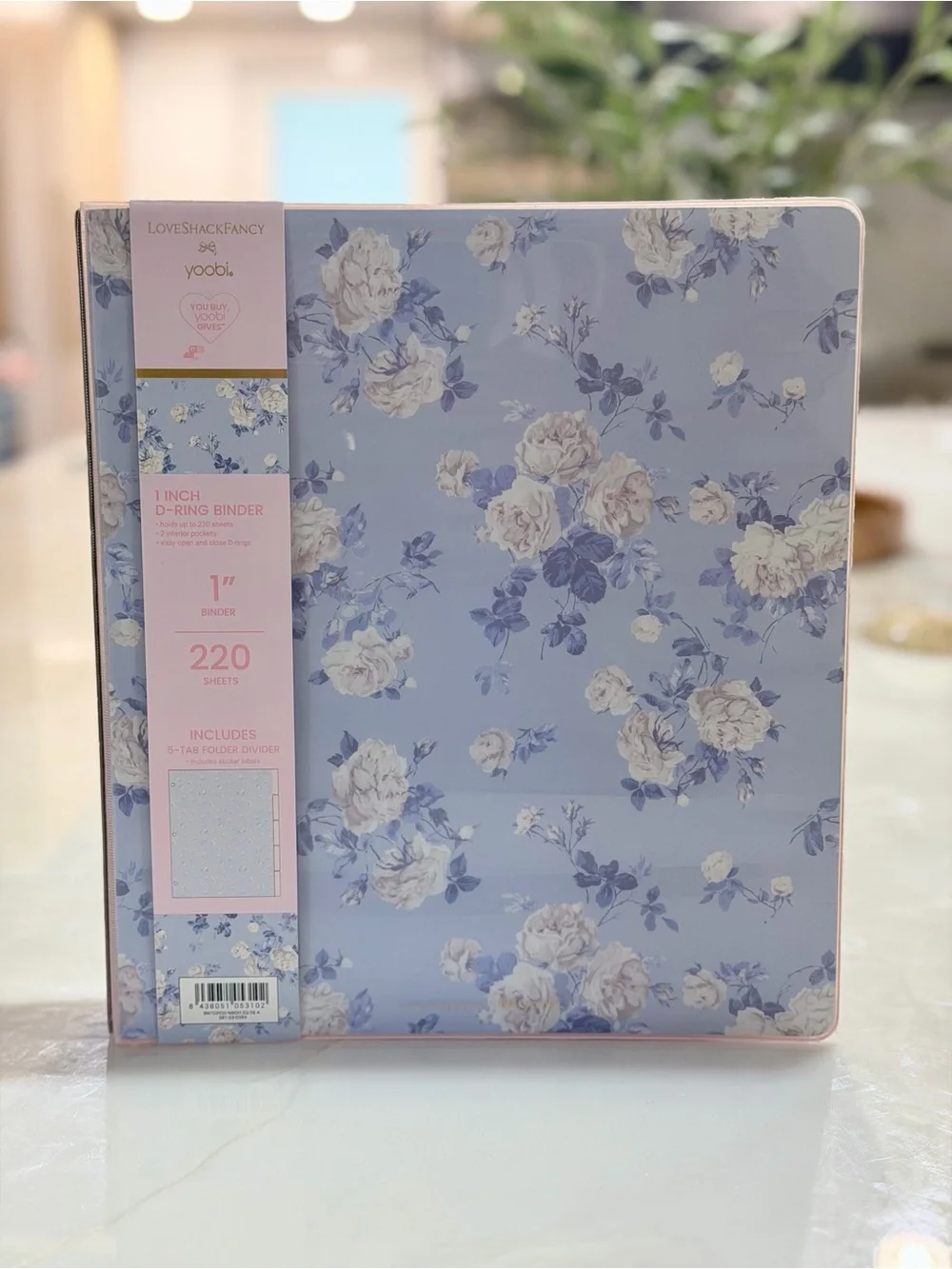 LoveShackFancy Floral D-Ring Binder in Light Blue and White